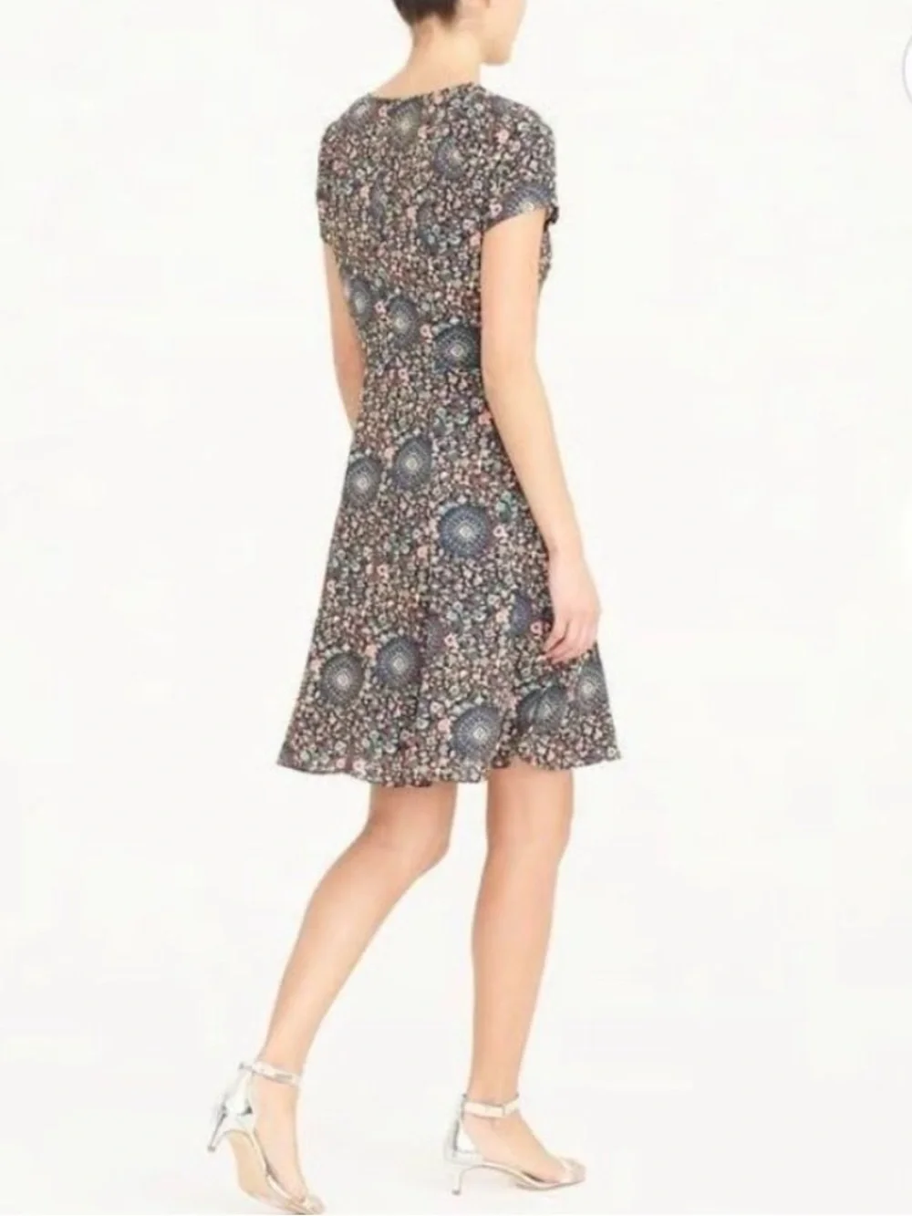 J. Crew Floral Medallion Short Sleeve A-Line Dress - Black - Size 10
